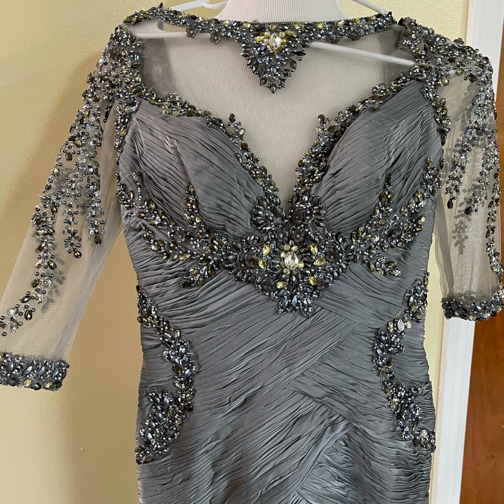Elegant Gray Beaded Evening Dress